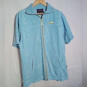 Veezo Streetwear Sz L Russian Light Blue Velour Zip-Up Jacket